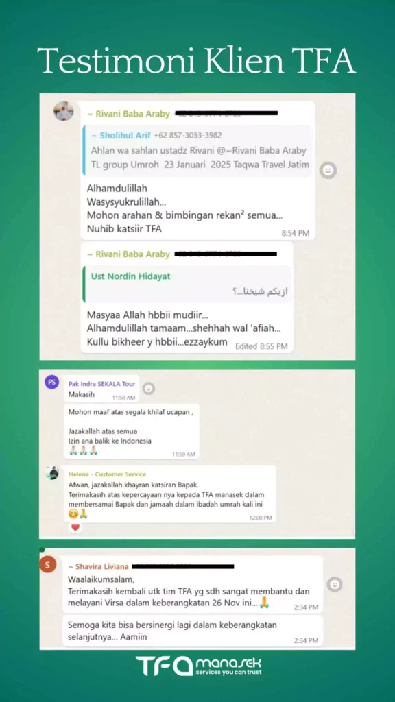 Portofolio TFA: Spesialis Handling Terbaik 14 testimoni klien tfa manasek handling haji umroh