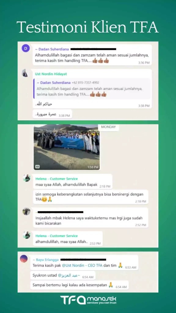 Portofolio TFA: Spesialis Handling Terbaik 12 testimoni klien tfa manasek handling haji umroh