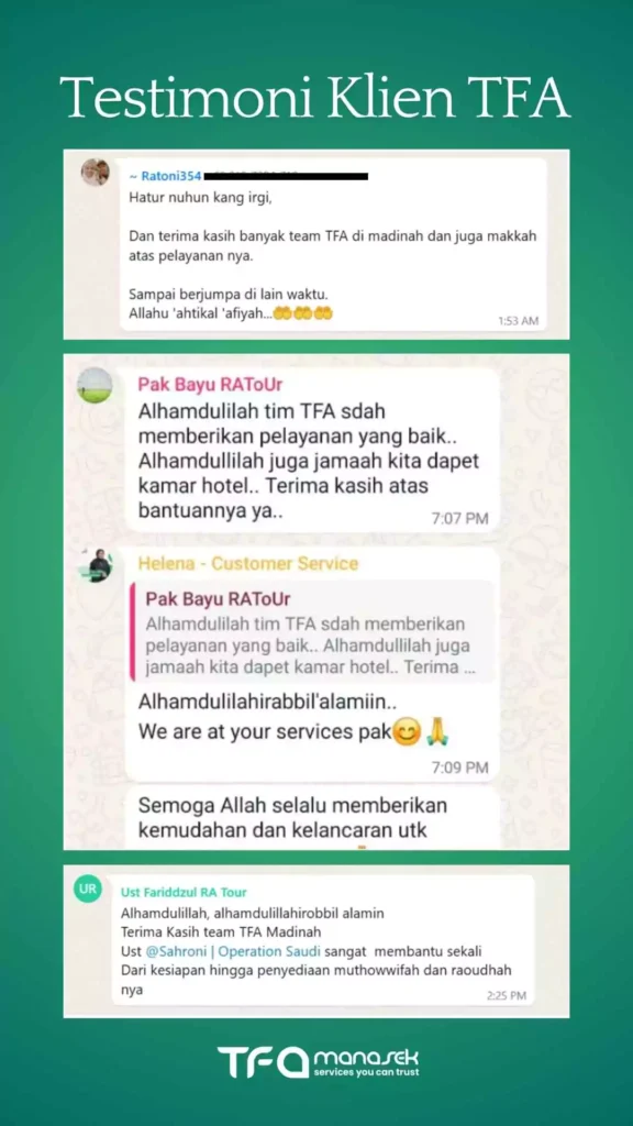 Portofolio TFA: Spesialis Handling Terbaik 10 testimoni klien tfa manasek handling haji umroh