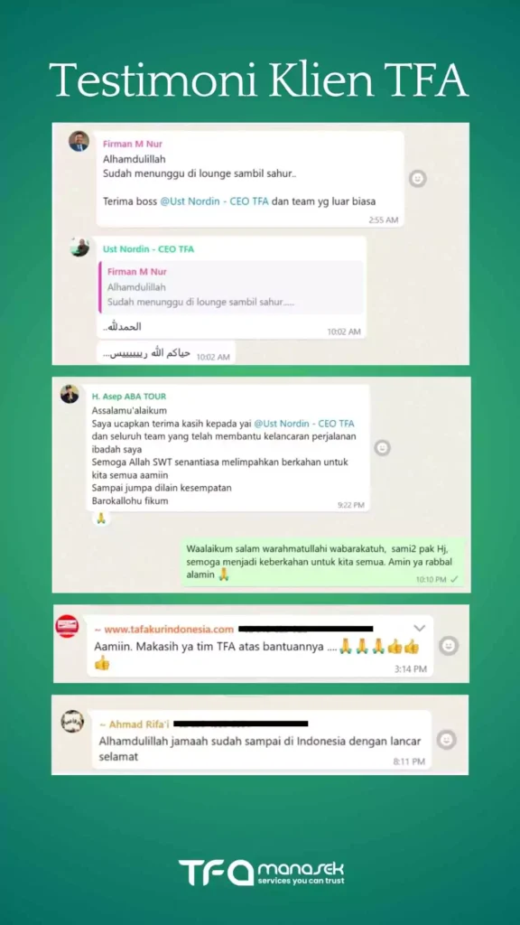 Portofolio TFA: Spesialis Handling Terbaik 8 testimoni klien tfa manasek handling haji umroh